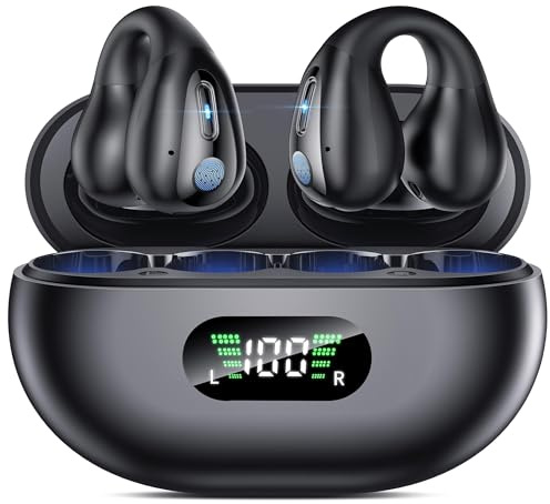 Boytond Open Ear Clip Wireless Earbuds Bluetooth 5.3, Sports Earphones Built-in Microphone with Earhooks & Ear Hook, Wireless Charging Case & Display, Waterproof Fitness Headphones for Sports