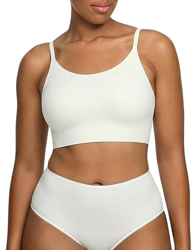 creamy fabrics BH Damen ohne Bügel Scoop Neck leicht gepolstert mit Komfort | Bralette mit tiefem Rundhalsausschnitt verstellbaren Trägern weichem Stretch natürlicher Form für Freizeit Reisen und Zuhause