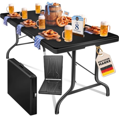 KESSER® Buffettisch Tisch klappbar Kunststoff 183x76 cm Campingtisch Partytisch Klapptisch Gartentisch für Garten, Terrasse und Balkon zusammenklappbar 8 Personen inkl. Cover & Tragegriff, Schwarz