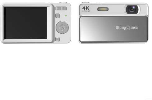 Risveglio Fotocamera digitale scorrevole da 64 MP con zoom 16x, registrazione 4K, schermo da 2,8 pollici, autofocus per principianti dal design compatto, colore argento (bianco)