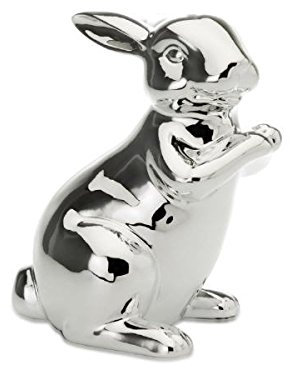 Deko-Hasen Hase sitzend groß 14,7 x 11,2 x 16,5cm Porzellan/Silberglanz