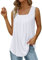 Débardeur Femme Chic Soirée Ete Col Carré Plissé Tee Shirt sans Manches Femme Gilet Pas Cher Blouse Chemise Femme Grande Taille T Shirt Femme Automne Fashion Mode Haut Top Casual (3XL, Blanc)