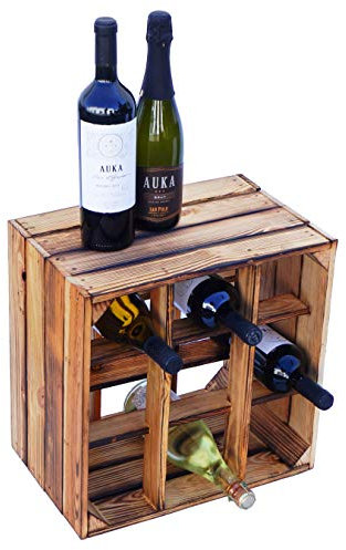 Kistenkolli Altes Land Weinregal 9er geflammt Weinkiste Weinablage Flaschenregal Flaschenkiste (auch für Grosse Flaschen)