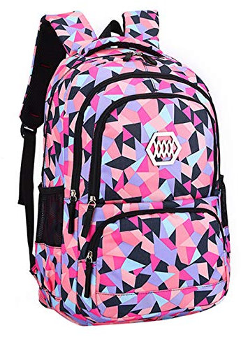 SellerFun Girl Geometric Printed Primary Junior High University School Bag Bookbag Backpack(2# Black,35L)