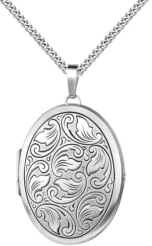 Medaillon XXL mit Kette mattiert Ornament verziert oval 925 Sterling Silber zum öffnen für Bildereinlage 2 Fotos Amulett Verzierung + Kette mit Schmuck-Etui von Haus der Herzen®