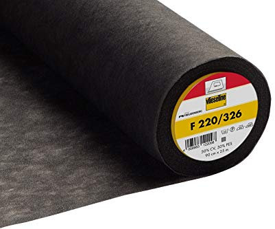 Vlieseline/Vilene Medium Weight Iron On Non Woven Interfacing F220 90cm Wide in White Or Black (Black (326), 1 Metre)