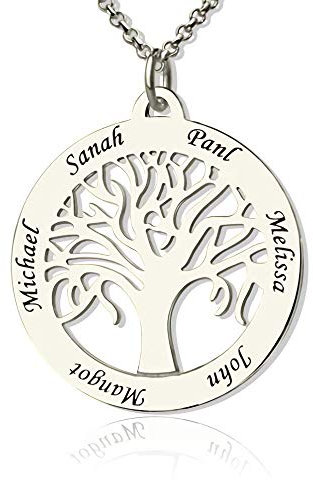 Grancey Collana con 1-10 Nome Figli Personalizzabile Inciso in Argento 925 Oro Collana con albero genealogico albero della vita con Pietre per la mamma