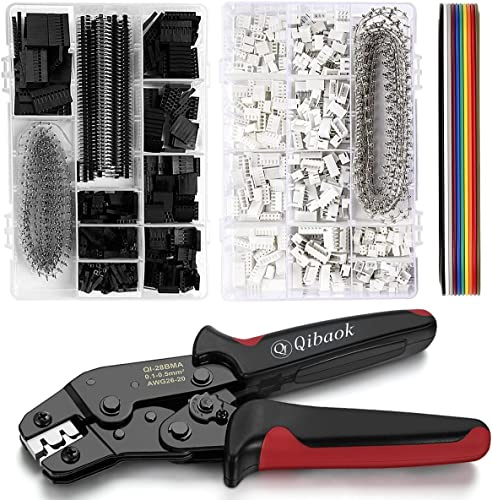 Qibaok Crimpwerkzeug-Set, Ratschen-Crimper mit 1550 Stück 2,54 mm Dupont-Steckern und 760 Stück 2,54 mm JST-XH Steckern für AWG 26–20 (0,1–0,5 mm²)