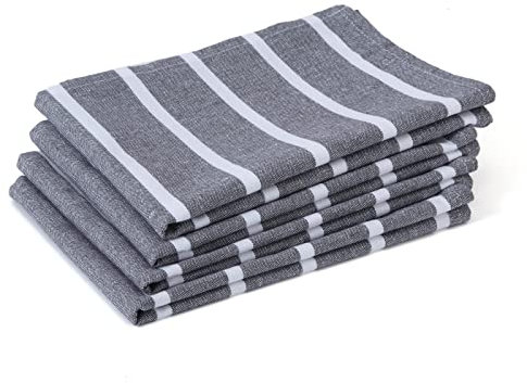 Encasa XO Küchentücher 28x18 in 70x45 cm (4er-Set) Antibakterielles Finish, Baumwolle, saugfähig zum Reinigen und schnellen Trocknen von Tellern - Roma Grey Stripes
