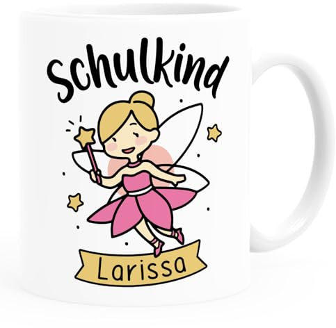 SpecialMe® Kindertasse Schulkind Wunschname Geschenk zur Einschulung für Mädchen personalisiert Weiss Keramik-Tasse