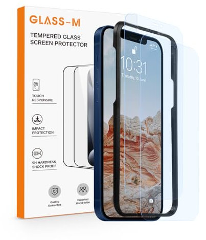 GLASS-M [2 Pack Anti-Blue Light Screen Protector for iPhone 12 Mini, Eye Protection Tempered Glass Film with Easy Installation Frame, Blue Light Block Screen Cover