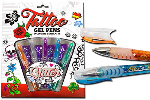 Trendario Tattoo Stifte für die Haut, Glitzer Tattoo Gelstifte Für Kinder inkl. Schablone Tattoostifte Magic