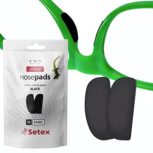 Setex Gecko Grip Naselli Antiscivolo per Occhiali (15 paia neri) - Ultra-Sottile 0,6mm - Prodotti in USA - fibre microstrutturate - presa ultra forte e adesivo ultra morbido - 0,6 x 7 x 16mm