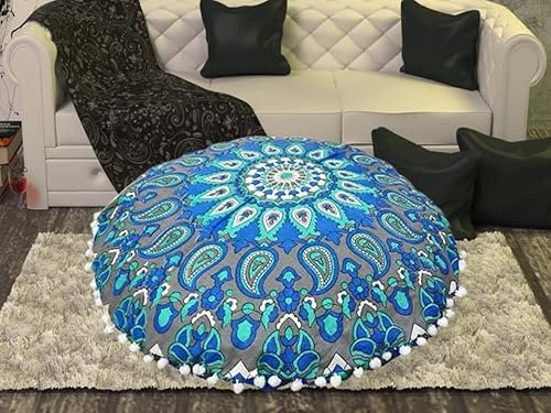 My Dream Carts Bodenkissen Cover Only Mediation Kissenbezüge Kissen Sitzbezug Kissenbezug Mandala Boho Stern Blumen Gedruckt Yoga Pouf Cases Rund Pouf (55,9 cm Kissenbezug ohne Füllung)