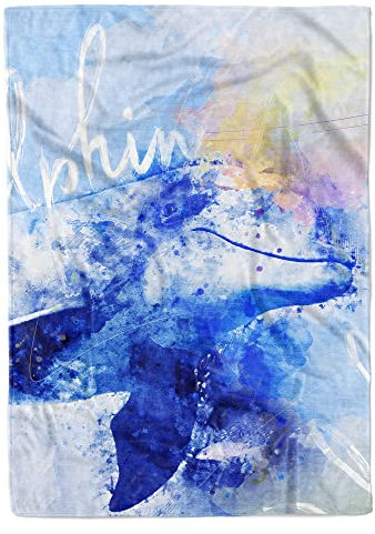 Handtuch Strandhandtuch Saunatuch Kuscheldecke SplashArt Tier Serie Kunstvoll Delphin Mot Größe 180 x 130 cm (Tagesdecke - Sherpa Flies)