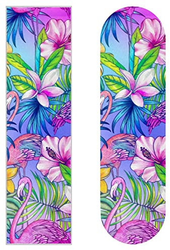 Neon Tropical Botanical Flamingos and Palms 2 PCS Skateboard Grip Tape Sheet Sandpaper Longboard Sticker Scooter Deck Sand Paper