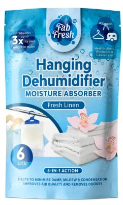 FabFinds 6Pack Hanging Dehumidifier Reduces Condensation Moisture Damp Mould in Home Office Caravan Garage (Fresh Linen, 6 Pack)