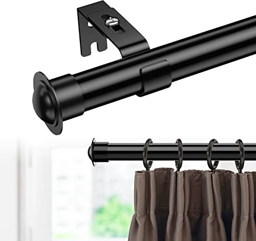 HARRMS 28mm Gardinenstange Ausziehbar, 76-115cm, Verstellbare Vorhangstange Schwarz, Gardienenstangenset Edelstahl Scheibengardinenstange mit Halterungen und Endstücken für Schlafzimmer, Wohnzimmer