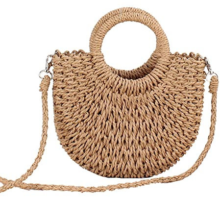 Hixingo Women Straw Bag, Summer Beach Large Hand-Woven Shoulder Bag Bohemian Straw Bag Purse Crossbody Bag Tote Bag Handbag for Gift Holiday Travel Shopping (brown,24x26x8cm)