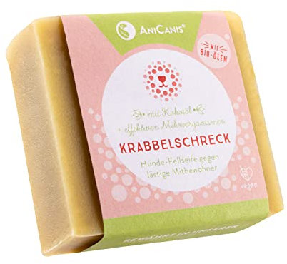 AniCanis Krabbelschreck Fellseife - Pflege-Seife mit Bio Kokosöl, Bio Arnika-Öl und EM‑A für Hunde - Hundeseife für Haut & Fell - vom Tierheilpraktiker - 85g