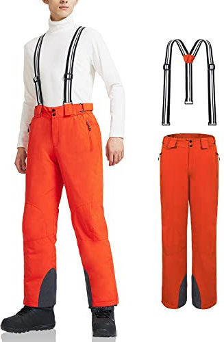 AOLI RAY Herren Skihose Snowboardhose Trägerhose Wasserdicht Gefüttert Winddicht Outdoorhose mit Abnehmbar Träger Orange Rot S