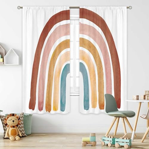 Cinbloo Kinder-Boho-Regenbogen-Vorhänge für Babys, Mädchen, Jungen, Schlafzimmer, Dekoration, 107x160 cm, Stangentasche, niedlich, Cartoon, bunt, Vintage, Regenbogen, Kinderzimmer, Stoff, 2 Paneele