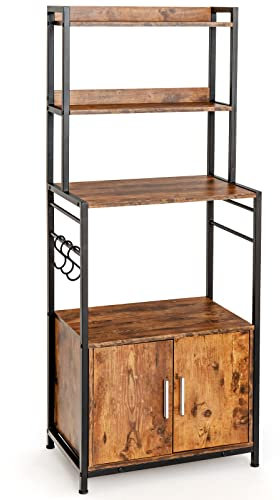 GOPLUS Étagère de Cuisine, Meuble de Rangement pour Cuisine avec Assez d’Espace de Rangement, Armoire de Cuisine avec Dispositif Anti-basculement, Support de Rangement pour Four à Micro-Ondes