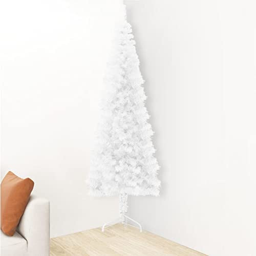 Tidyard Albero Natale Artificiale Sottile a metà Supporto Bianco 120 cm,Albero di Natale Artificiale ad Angolo con Supporto,Mezzo Albero di Natale da Parete,metà di Un Albero Normale,Mezzo Tondo