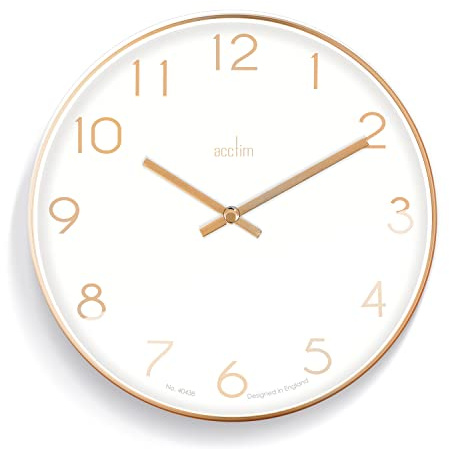 Acctim Elma Wall Clock Quartz Debossed Foil Numerals Copper Effect White 25cm