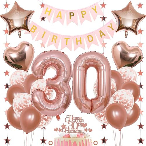 Jxuzh 30. Geburtstag Dekoration Mädchen Deko 30. Geburtstag Mädchen Luftballon 30. Geburtstag Rosegold Geburtstagsdeko 30 Rosegold Happy Birthday 30 Geburtstag Deko 30 Jahr Geburtstag Mädchen 33pcs