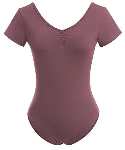 OBEEII Damen Body Spitze Ausschnitt Ballett Tanzbody Leotard Ballettanzug Bodysuit Gymnastik Turnanzug Trikot Oberteile Top Sport Fitness Kostüm Lila03 L