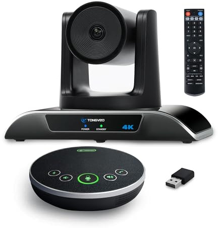 TONGVEO 4K Conference Room Camera System with Gesture Control, AI Auto-Tracking PTZ Camera 5X Digital Zoom with Speakerphone Set 120° Wide-Angle USB3.0 for Remote Meetings Zoom Teams OBS and More