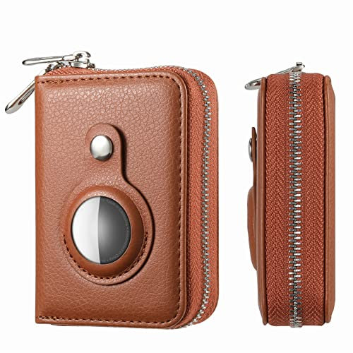 TopFunny AirTag Portefeuille en cuir avec porte-cartes de crédit pour homme et femme avec blocage RFID et fermeture éclair, marron, Minimaliste