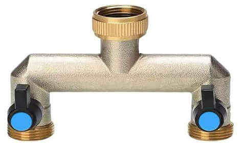 Brass Garden Tap Splitter 2 Way Hose Manifold Outside,Twin Tap Connector,Faucet Splitter,Hose Bib Splitte,3/4” Tap Adapter Hose Pipe Tap Splitter,Dual tap Connection 2 Ports with On/Off Valve