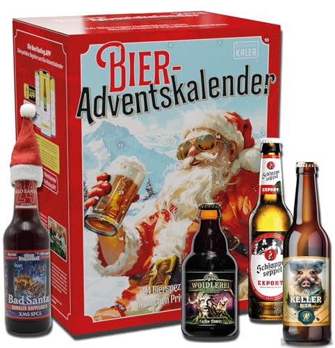 Kalea | Bier-Adventskalender | Edition Happy Santa | Bestückung 2024 | 24 x 0,33l Bierspezialitäten | Biergeschenk zur Vorweihnachtszeit