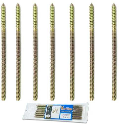 Yoliko Confezione da 7 bulloni per appendere da 5/16-18 x 7 pollici, viti per tasselli per legno a doppia testa, viti autofilettanti per mobili, aste a doppia filettatura, lunghezza 177,8 mm