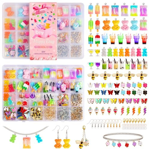 GHHKUD Charms Anhänger Set, Schmuck Selber Machen Set, Geschenke für Mädchen Bubble Tea Schmetterling Bär Basteln Mädchen DIY Coole Sachen für Teenager Mädchen