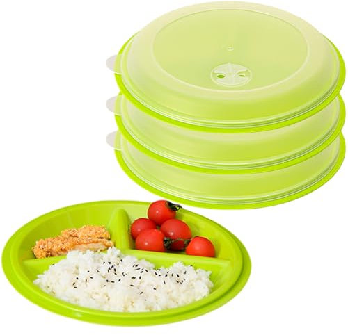 Rhitchy 3 Stück Mikrowellengeschirr mit Deckel: Mikrowellenteller mit Deckel mit 3 Fach Aufteilung, Vorrats Dose Aufbewahrung Geschirr zum Erhitzen, Mikrowellen Geschirr mit Belüftung