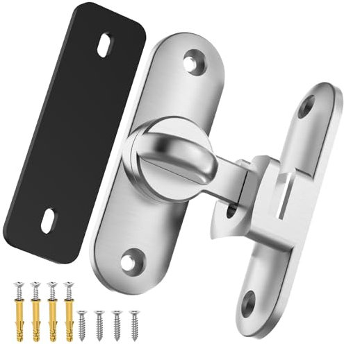 Flip Sliding Barn Door Lock, 90/180 Degree Sliding Door Lock Latch and latches for Barn Door, Pet Door, Bathroom, Outdoor, Garage, Window, Sliding Door (2, Silver)