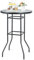 COSTWAY Table de Jardin Ronde en Verre Trempé 97 CM, Table de Bar avec Cadre en Métal Robuste, Table à Manger d'Extérieur Moderne pour Terrasse Jardin Balcon et Cour, Noir