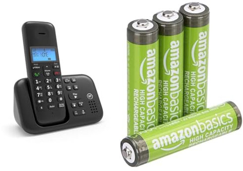 BT 3960 Cordless Landline House Phone with Nuisance Call Blocker & Amazon Basics AAA High-Capacity Rechargeable Batteries, NiMh, Pre-charged - Pack of 4 (Appearance may vary)