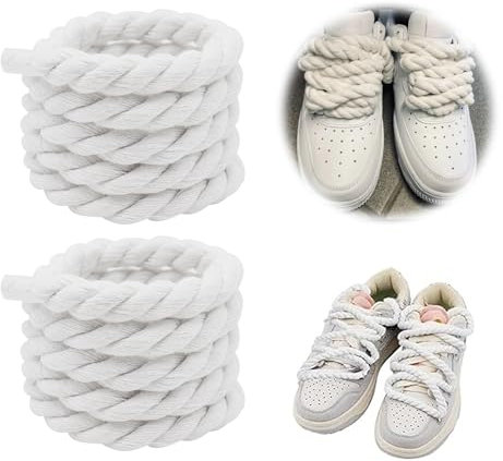 LEZED Lacci Scarpe Bianchi 8mm Lacci Corda per Air Force 150cm Stringhe Scarpe Lacci Scarpe Tondi Bianchi Lacci in Corda Intrecciata a Mano Per Scarpe Da Ginnastica, Scarpe Da Corsa, Scarpe Sportive