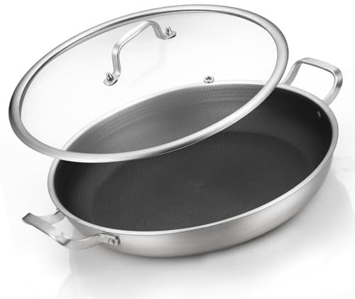 YEKSUM Triply Stainles Steel with lid Nonstick Paella Pans 12inch