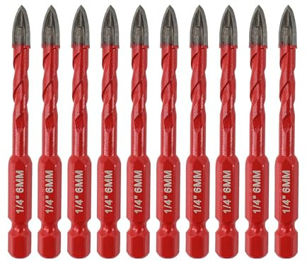 FOCSTOL Set de Foret Sec - 10 pièces 6mm Foret au Carbure avec Changement Rapide de Tige Hexagonale pour Bois Plastique Maçonnerie Céramique Béton Marbre