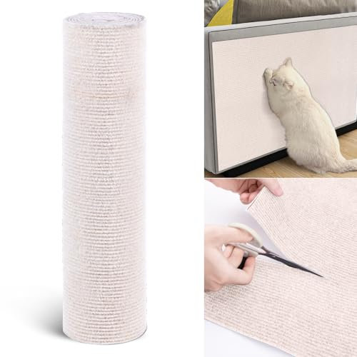 Rascador Autoadhesivo para Gatos 40x200cm DIY Recortable Alfombra Rascador Estera Rascador para Gatos Torre para Gatos para Protección de Alfombras Sofá Protección de Muebles (Beige,1 Pieza)