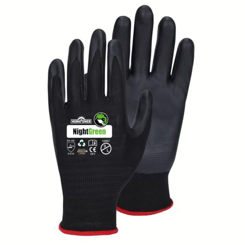 WORKPOWER– Arbeitshandschuhe Night Green für Herren – rutschfeste Handschuhe mit Nitrilbeschichtung – verfügbar in den Größen 9 (Schwarz)
