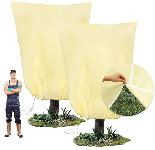 Pflanzenschutz Winter 200x240cm ,2PCS Winterschutz Für Pflanzen,Atmungsaktiver,reißfester, wiederverwendbarer Pflanzenkälteschutz mit Reißverschluss für Olivenbäume, Palmen und Kübelpflanzen,Beige