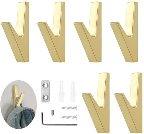 MABAHON 6 set Gold Bathroom Hooks,Towel Hooks for Bathroom,Zinc Alloy Hat Hooks,Coat Hooks for Wall,Door Hook Load Capacity up to 20 kg (Gold)