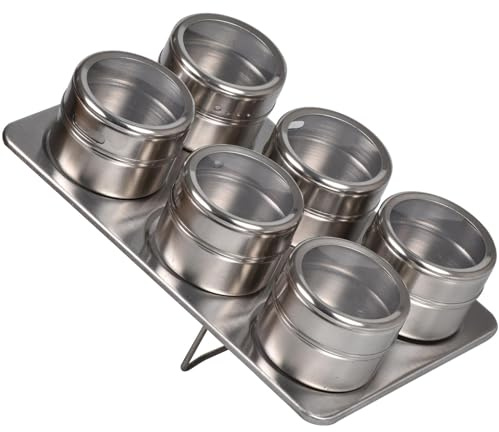 True Face Magnetic Spice Tins - Set of 12 | Stainless Steel Spice Jars | Herb Pots | Seasoning Shakers | Spice Containers with Lid | Spices for Cooking | Jar with Clear Lid | Silver Pots