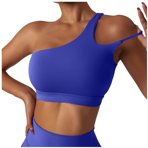 Damen One Shoulder Sport BH Sexy Bügellos Workout Bra Gepolstert Tank BH Push Up Bequem Yoga Bralette Fitness Training Mittlere Unterstützung